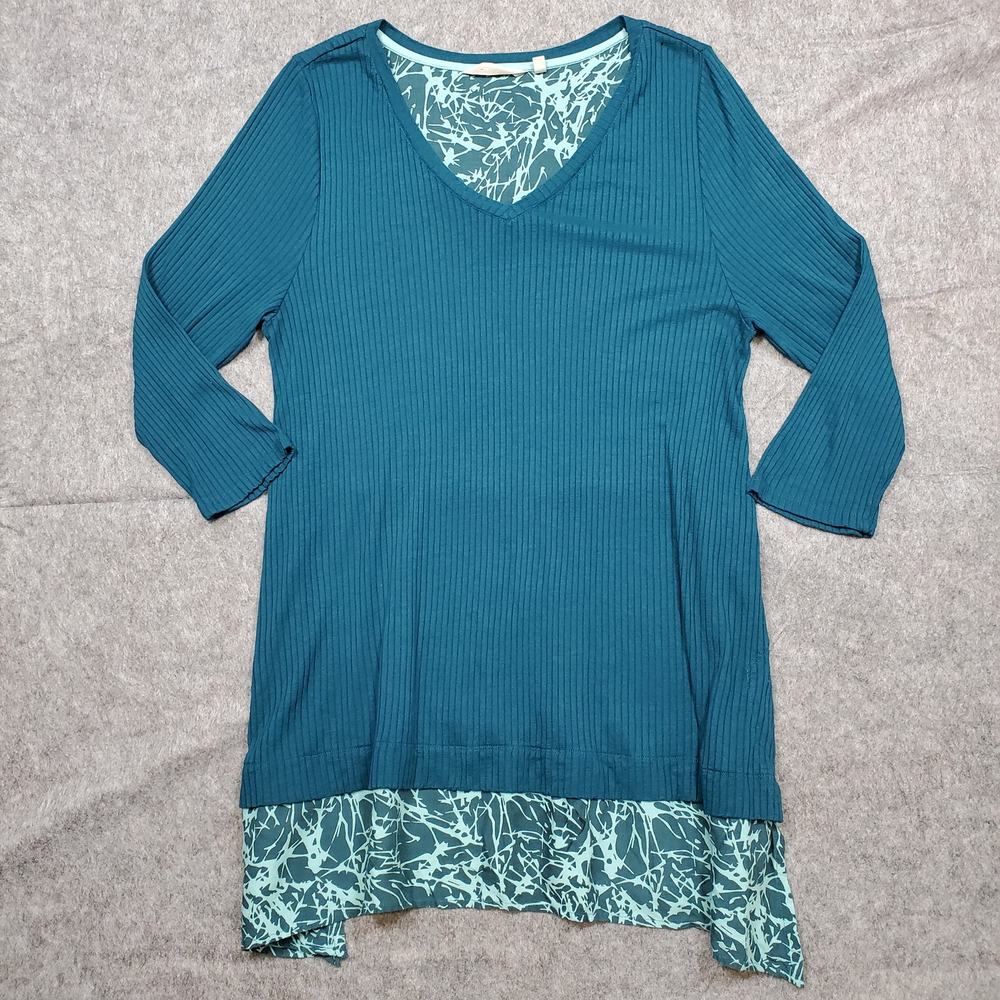 Soft Surroundings Top Womens Large Tunic Layered Tiered‎ Ribbed Long Sleeve
